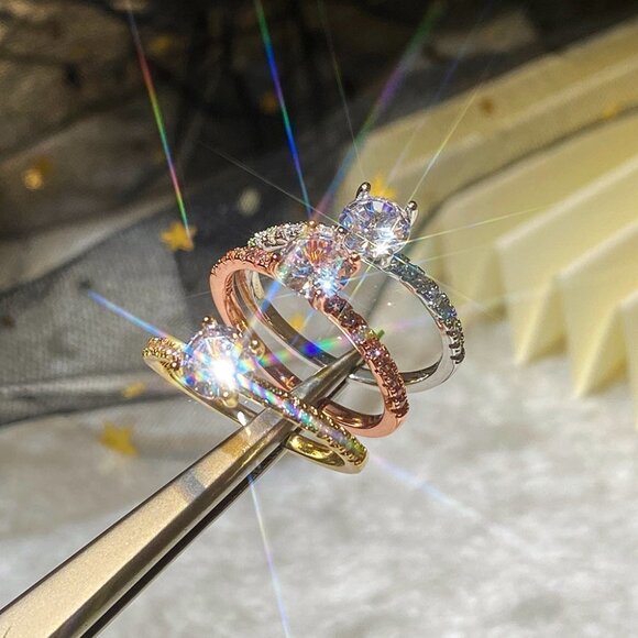 🌸Crystal Pure Round CZ Beautiful Wedding/Engagement Ring for Women, K884 - Picture 4 of 4